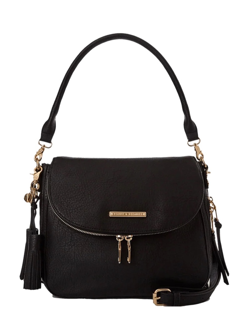 Poppies and Peonies Downtown Crossbody Bag - Black